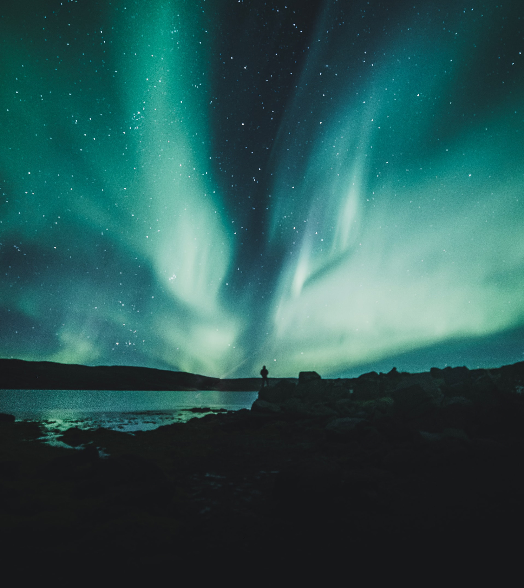 Nordic lights over a lake at night