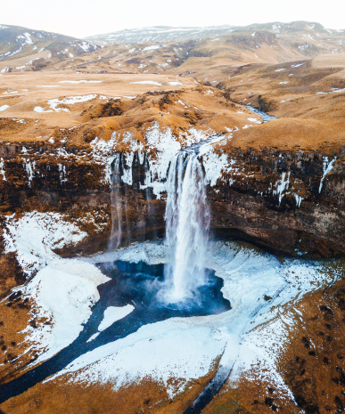 Svartifoss Waterfall in Southeast Iceland in winter